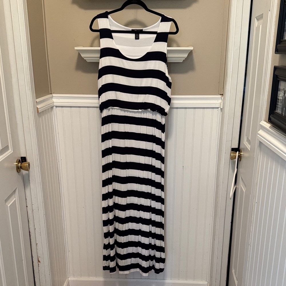 Style & Co. Striped Navy Blue and White Maxi Dress